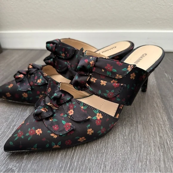 NWOB Gianni Bini silk floral bow details mule slip on heels - Picture 3 of 5